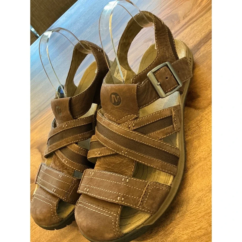 Merrell‎ Espresso Mens Brown Leather Comfort Sandals J82213 Size 11 Adjustable